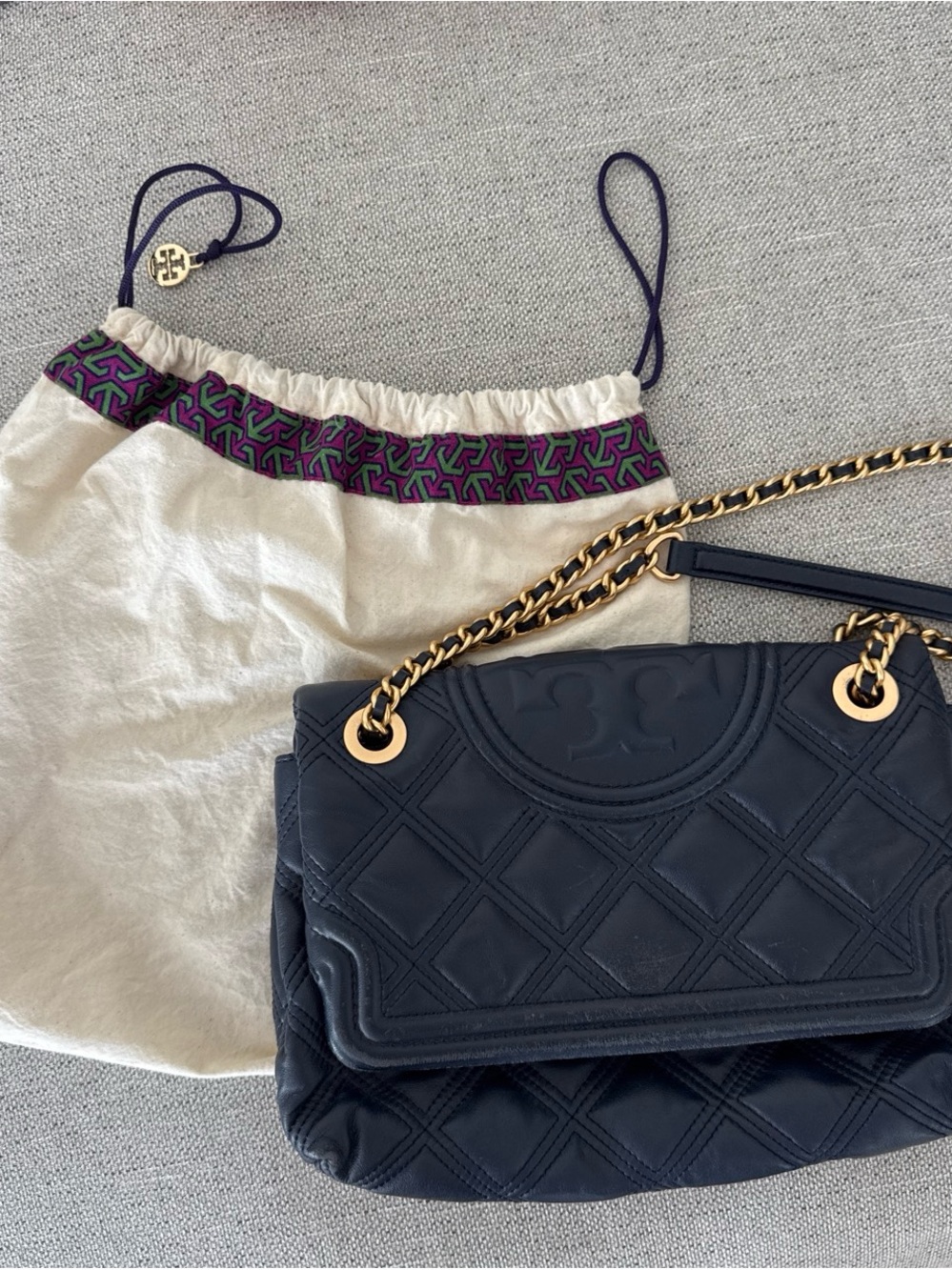 Tory Burch Black Quilted Leather Chain Shoulder Bag with Gold Hardware